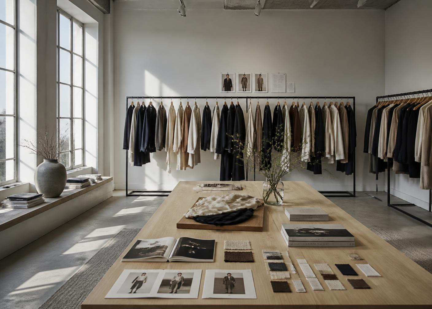 Label brand showroom with garment rails